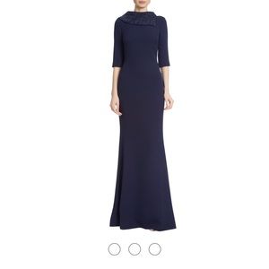 Badgley Mischka “twinkle collar” gown. Navy blue. Size 4. NWT